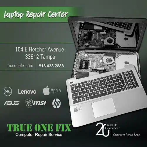 Professional laptop repair services in Tampa, including laptop screen repair, LCD replacement, battery replacement, keyboard repair, and nearby laptop repair services.