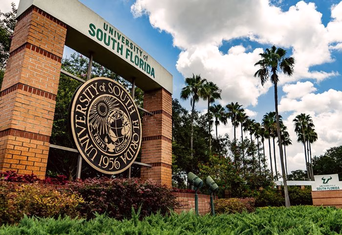 Official photo of the USF university campus gate. Tampa Florida