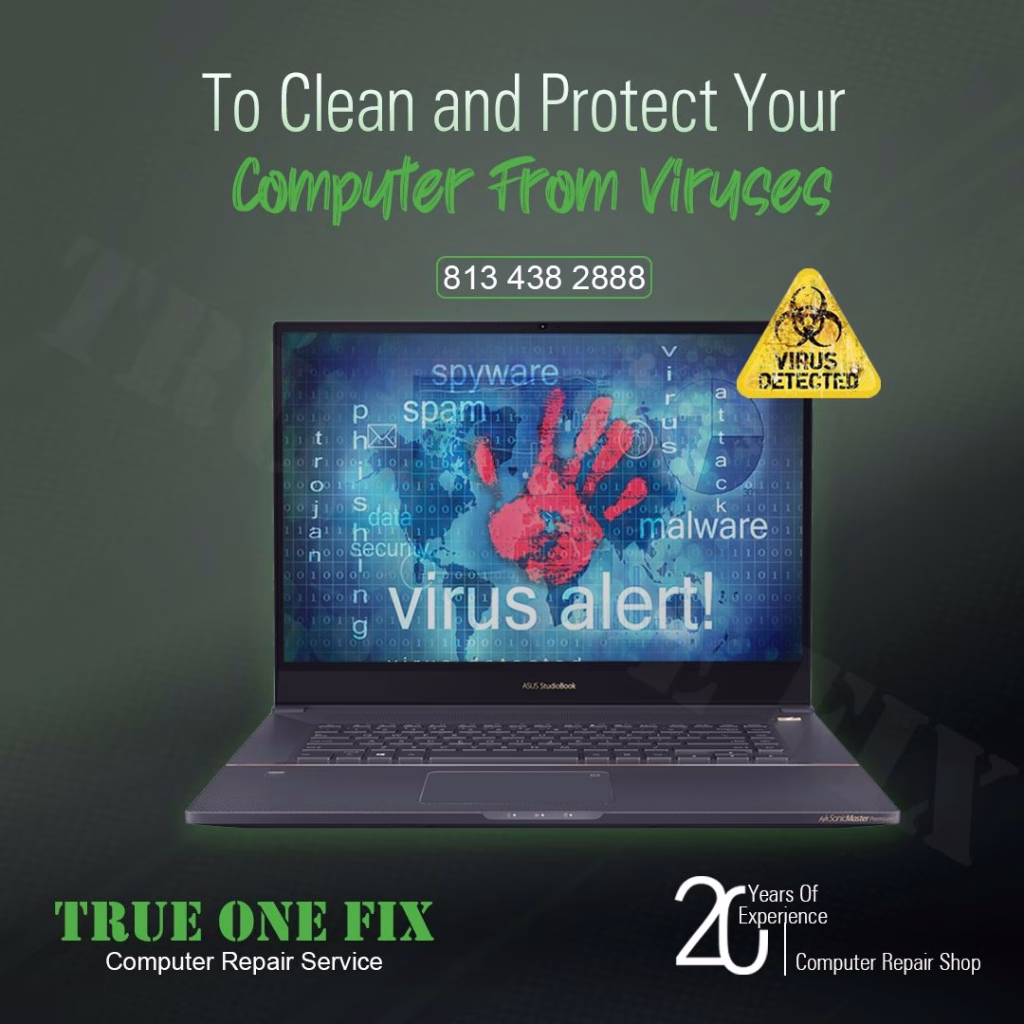 Virus removal and malware cleanup service in Tampa FL at Trueonefix Computer Repair Shop